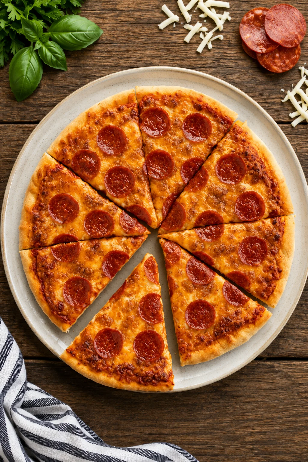 Classic pepperoni pizza with extra cheese at 4 St Pizza Ltd, Edmonton Trail NE Calgary